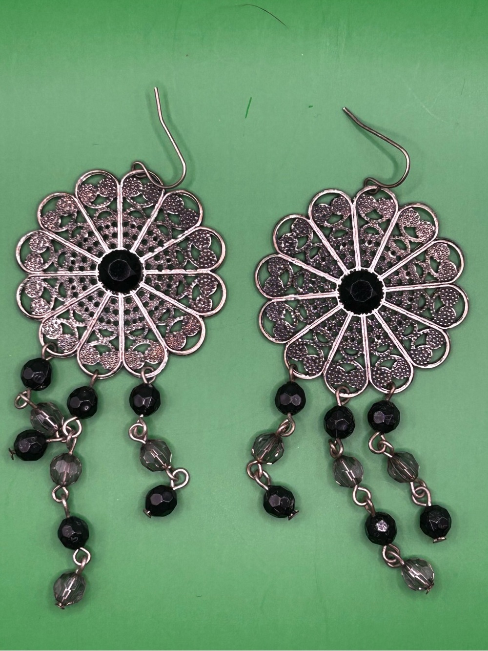 Vintage Bohemian Black Filigree Dangle Earrings